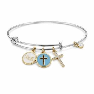 Gold and Silver Faith Charm Bangle Bracelet, Expandable